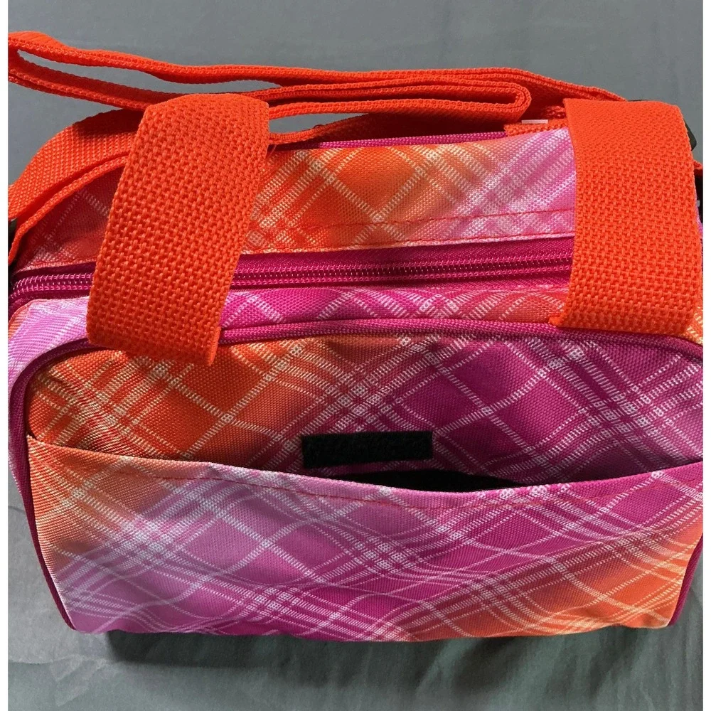 Igloo Carryall Insulated Cooler Bag Pink Coral Plaid Crossbody Lunch Tote NEW